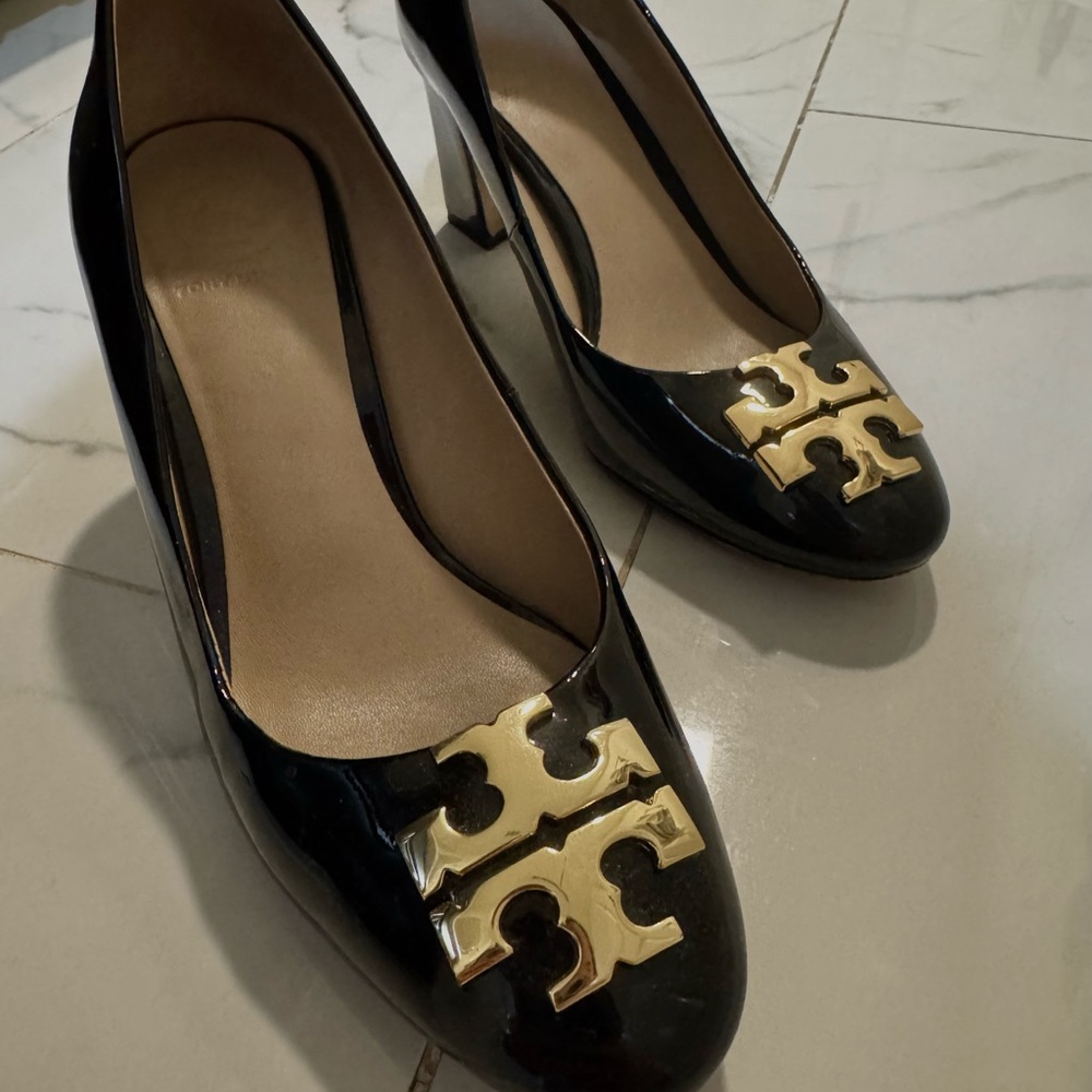 Tory Burch Black Heels with Gold Accents
